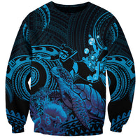 Blue Aloha Hawaii Sweatshirt Snorkeling With Sea Turtle Polynesian Pattern