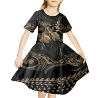 Gold Aloha Hawaii Kid Short Sleeve Dress Snorkeling With Sea Turtle Polynesian Pattern
