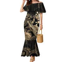 Gold Aloha Hawaii Mermaid Dress Snorkeling With Sea Turtle Polynesian Pattern LT14 Women Gold - Polynesian Pride