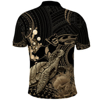 Gold Aloha Hawaii Polo Shirt Snorkeling With Sea Turtle Polynesian Pattern