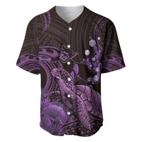 Purple Aloha Hawaii Baseball Jersey Snorkeling With Sea Turtle Polynesian Pattern