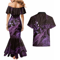 Purple Aloha Hawaii Couples Matching Mermaid Dress and Hawaiian Shirt Snorkeling With Sea Turtle Polynesian Pattern LT14 - Polynesian Pride