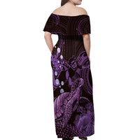 Purple Aloha Hawaii Off Shoulder Maxi Dress Snorkeling With Sea Turtle Polynesian Pattern LT14 - Polynesian Pride