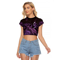 Purple Aloha Hawaii Raglan Cropped T Shirt Snorkeling With Sea Turtle Polynesian Pattern