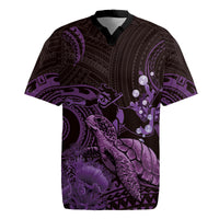 Purple Aloha Hawaii Rugby Jersey Snorkeling With Sea Turtle Polynesian Pattern