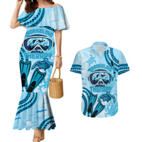 Hawaii Sea Turtle Snorkeling Is My Therapy Couples Matching Mermaid Dress and Hawaiian Shirt LT14 Blue - Polynesian Pride