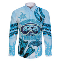 Hawaii Sea Turtle Snorkeling Is My Therapy Family Matching Off The Shoulder Long Sleeve Dress and Hawaiian Shirt