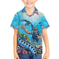 Hawaii Snorkeling Honu Turtle Kid Hawaiian Shirt Under The Ocean Vibes LT14 Kid Blue - Polynesian Pride