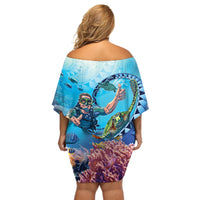 Hawaii Snorkeling Honu Turtle Off Shoulder Short Dress Under The Ocean Vibes LT14 - Polynesian Pride