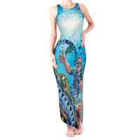 Hawaii Snorkeling Honu Turtle Tank Maxi Dress Under The Ocean Vibes LT14 Women Blue - Polynesian Pride