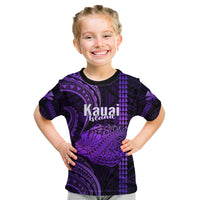 Personalised Hawaiian Islands Kid T Shirt Kauai Map Purple Kanaka With Kakau LT14 Purple - Polynesian Pride