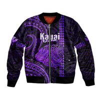 Personalised Hawaiian Islands Sleeve Zip Bomber Jacket Kauai Map Purple Kanaka With Kakau LT14 Unisex Purple - Polynesian Pride
