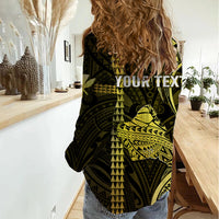 Personalised Hawaiian Islands Women Casual Shirt Oahu Map Yellow Kanaka With Kakau LT14 - Polynesian Pride