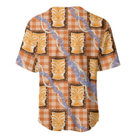 Aloha Hawaii Tiki Palaka Motifs Baseball Jersey Honohono Lei Orange Elegant Vibes