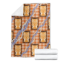 Aloha Hawaii Tiki Palaka Motifs Blanket Honohono Lei Orange Elegant Vibes