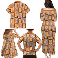 Aloha Hawaii Tiki Palaka Motifs Family Matching Puletasi and Hawaiian Shirt Honohono Lei Orange Elegant Vibes