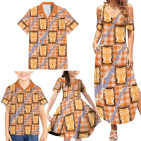 Aloha Hawaii Tiki Palaka Motifs Family Matching Summer Maxi Dress and Hawaiian Shirt Honohono Lei Orange Elegant Vibes