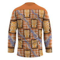 Aloha Hawaii Tiki Palaka Motifs Hockey Jersey Honohono Lei Orange Elegant Vibes