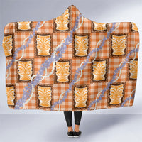 Aloha Hawaii Tiki Palaka Motifs Hooded Blanket Honohono Lei Orange Elegant Vibes