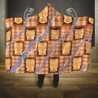 Aloha Hawaii Tiki Palaka Motifs Hooded Blanket Honohono Lei Orange Elegant Vibes