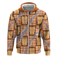 Aloha Hawaii Tiki Palaka Motifs Hoodie Honohono Lei Orange Elegant Vibes
