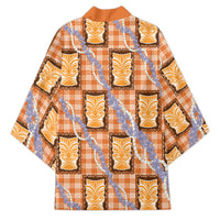 Aloha Hawaii Tiki Palaka Motifs Kimono Honohono Lei Orange Elegant Vibes