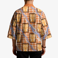 Aloha Hawaii Tiki Palaka Motifs Kimono Honohono Lei Orange Elegant Vibes