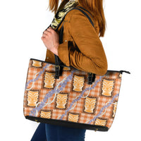 Aloha Hawaii Tiki Palaka Motifs Leather Tote Bag Honohono Lei Orange Elegant Vibes