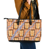 Aloha Hawaii Tiki Palaka Motifs Leather Tote Bag Honohono Lei Orange Elegant Vibes
