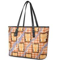 Aloha Hawaii Tiki Palaka Motifs Leather Tote Bag Honohono Lei Orange Elegant Vibes