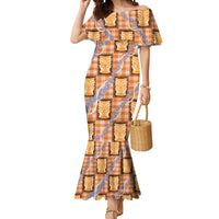Aloha Hawaii Tiki Palaka Motifs Mermaid Dress Honohono Lei Orange Elegant Vibes LT14 Women Orange - Polynesian Pride