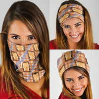 Aloha Hawaii Tiki Palaka Motifs Neck Gaiter Honohono Lei Orange Elegant Vibes