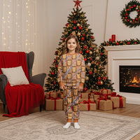 Aloha Hawaii Tiki Palaka Motifs Christmas Pajama Set Honohono Lei Orange Elegant Vibes LT14 Kid Orange - Polynesian Pride
