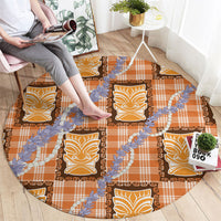 Aloha Hawaii Tiki Palaka Motifs Round Carpet Honohono Lei Orange Elegant Vibes