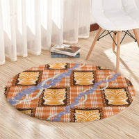 Aloha Hawaii Tiki Palaka Motifs Round Carpet Honohono Lei Orange Elegant Vibes