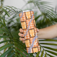 Aloha Hawaii Tiki Palaka Motifs Skinny Tumbler Honohono Lei Orange Elegant Vibes