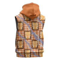 Aloha Hawaii Tiki Palaka Motifs Sleeveless Zip Hoodie Honohono Lei Orange Elegant Vibes