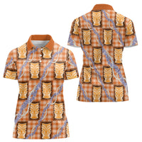 Aloha Hawaii Tiki Palaka Motifs Women Polo Shirt Honohono Lei Orange Elegant Vibes