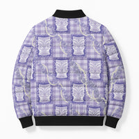 Aloha Hawaii Tiki Palaka Motifs Bomber Puffer Jacket Honohono Lei Purple Elegant Vibes