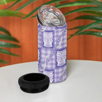 Aloha Hawaii Tiki Palaka Motifs 4 in 1 Can Cooler Tumbler Honohono Lei Purple Elegant Vibes