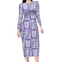 Aloha Hawaii Tiki Palaka Motifs Family Matching Long Sleeve Bodycon Dress and Hawaiian Shirt Honohono Lei Purple Elegant Vibes