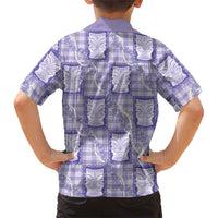 Aloha Hawaii Tiki Palaka Motifs Family Matching Off Shoulder Short Dress and Hawaiian Shirt Honohono Lei Purple Elegant Vibes
