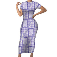 Aloha Hawaii Tiki Palaka Motifs Family Matching Short Sleeve Bodycon Dress and Hawaiian Shirt Honohono Lei Purple Elegant Vibes