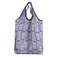 Aloha Hawaii Tiki Palaka Motifs Grocery Bag Honohono Lei Purple Elegant Vibes