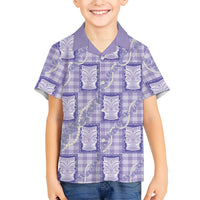 Aloha Hawaii Tiki Palaka Motifs Hawaiian Shirt Honohono Lei Purple Elegant Vibes
