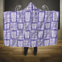Aloha Hawaii Tiki Palaka Motifs Hooded Blanket Honohono Lei Purple Elegant Vibes