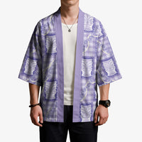 Aloha Hawaii Tiki Palaka Motifs Kimono Honohono Lei Purple Elegant Vibes