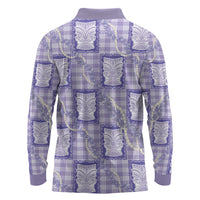 Aloha Hawaii Tiki Palaka Motifs Long Sleeve Polo Shirt Honohono Lei Purple Elegant Vibes