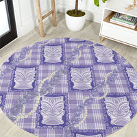 Aloha Hawaii Tiki Palaka Motifs Round Carpet Honohono Lei Purple Elegant Vibes
