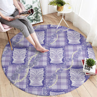 Aloha Hawaii Tiki Palaka Motifs Round Carpet Honohono Lei Purple Elegant Vibes